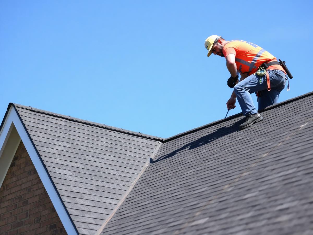 Roofing crew installing architectural shingles
